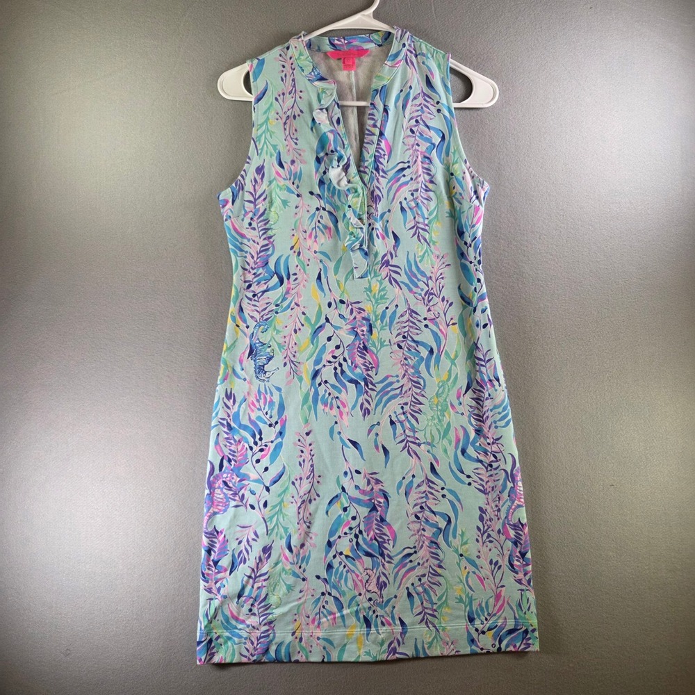 Lilly‎ Pulitzer XS Sherryn Shift Dress Blue Oasis Seahorse Floral Resortwear